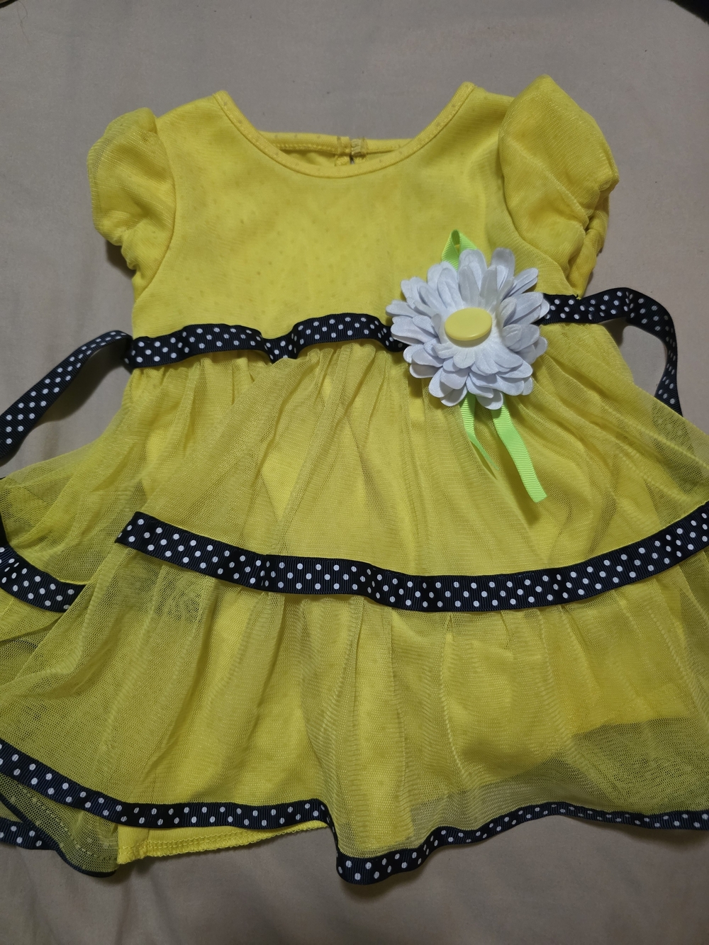 Yellow Polka Dot Trim Girls' Flower Party Dress
